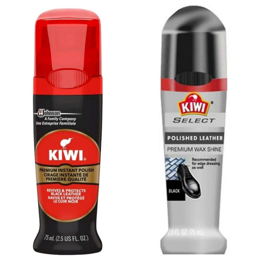 Kiwi Premium Instant Shoe Polish‎ Bundle Black & Select Black 2.5oz Leather Care